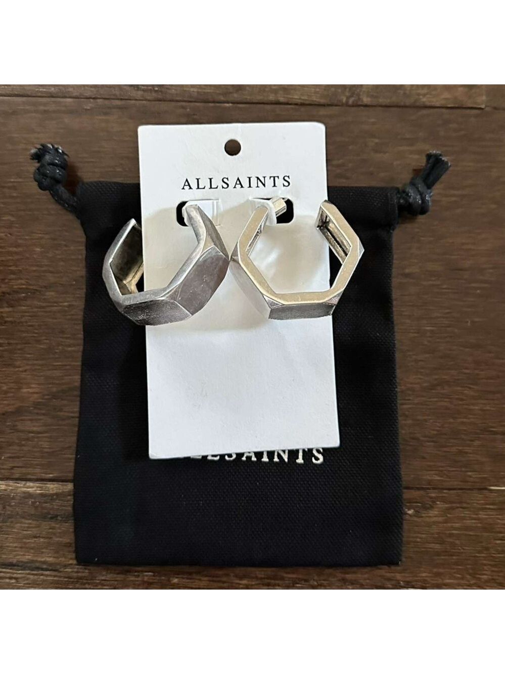 ALLSAINTS-Alex Chunky Hexagon Hoop Earrings-Silver-NWT - Picture 5 of 11